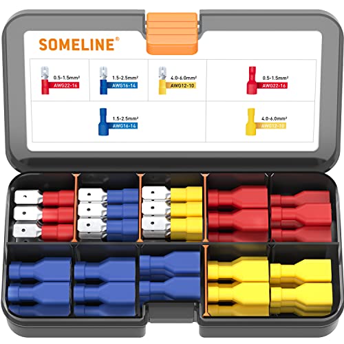 Jeu de cosses isolées Connecteur de câble Fiche plate Embase plate entièrement isolée Connecteur pour câble 0,5-6 mm² Connecteur bout à bout SOMELINE 80 pièces - 2 modèles / 3 tailles Cover