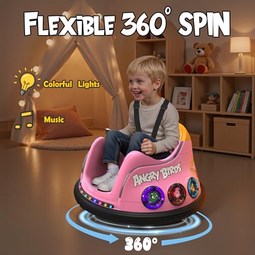 Image of ANPABO 12V Bumper Car for Toddler, w /Remote Control, 360 Spin, Pink