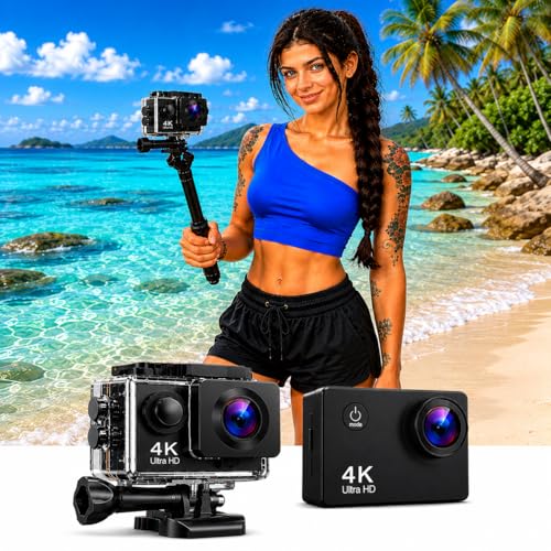 Image of 4K Action Camera 16MP with WiFi, 170 Wide Angle, Memory Card Support, Essential Accessories, for Vlogging and YouTube (Dark Black 1)