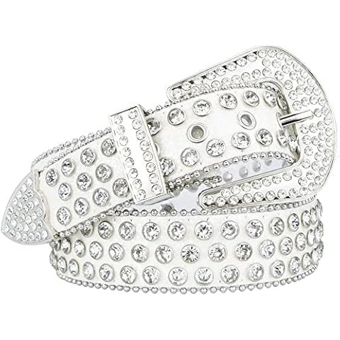 Cinturón KorhLeoh con diamantes de imitación blanco para mujer/hombre Cover