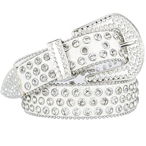 KorhLeoh Cintura con strass per donna uomo, cintura in pelle con borchie Cowgirl Cowboy per pantaloni jeans (per vita 74-103 cm)