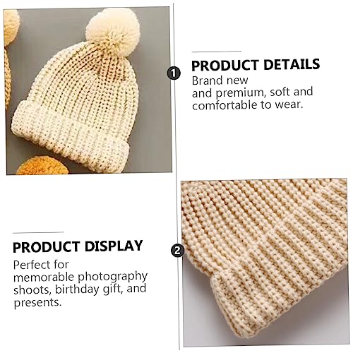 NOLITOY Infant Knitted Winter Hat Thick Warm Beanie Cap for Boys and Girls Cute Candy Color Woolen Knit Cap for Cold Weather Beige3