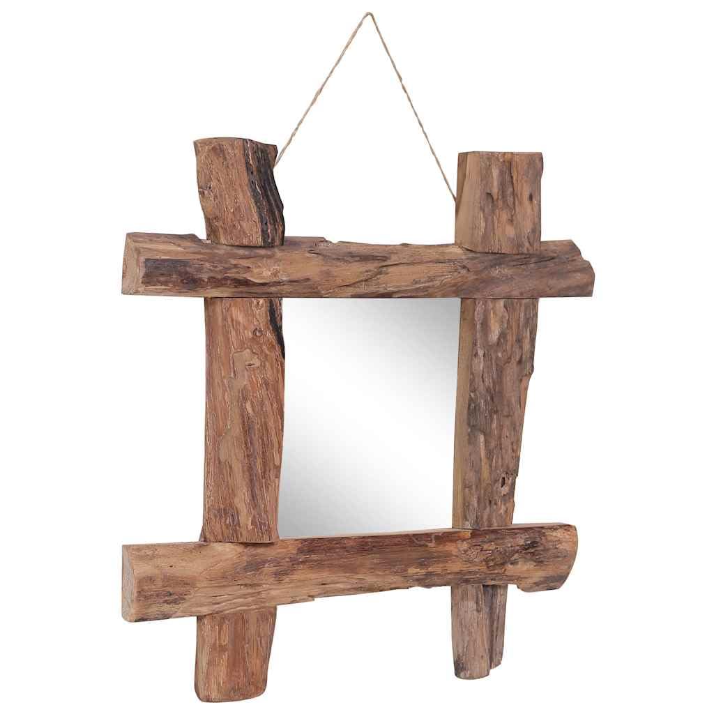 Lustro drewniane naturalne 50 x 50 cm z drewna tekowego pochodzącego z recyklingu z ramą, lustro ścienne do salonu, łazienki, korytarza, idealne jako lustro dekoracyjne i garderobiane