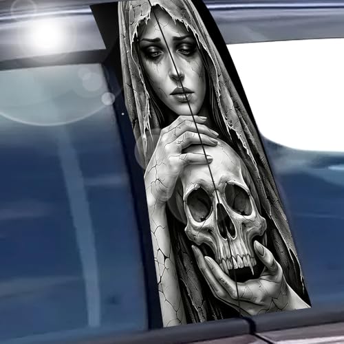 Image of Halloween Cars Body Horror Sticker, Classic Horror Movie Characters Peeking Decal Michae Waterproof Scary Vinyl Stickers for Bumper Car Decals 11in*18.89in (Sad Beauty)
