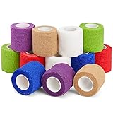 Juvale Vet Wraps – 12-Pack Adhesive Gauze Rolls, Cohesive Bandage, Self Adhesive Bandage Wrap for Animals, Self Adherent Wrap, Assorted Colors, 2 Inches x 66.9 Inches