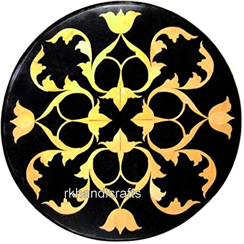 Yellow Stone Work Black Marble Sofa Side Table Top Round Coffee Table Yellow Stone Work Black Marble Sofa Side Table Top Round Coffee Table