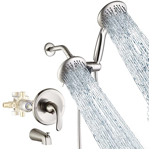 Dual-Function Shower Faucet Set with Tub Spout Bath High Pressure 35 Setting Dual 2 in 1 Shower System with Handheld Shower Head 3-way Water Diverter Shower Trim Kit with Rough In Valve Brushed Nickel Dual-Function Shower Faucet Set with Tub Spout Bath High Pressure 35 Setting Dual 2 in 1 Shower System with Handheld Shower Head 3-way Water Diverter Shower Trim Kit with Rough In Valve Brushed Nickel