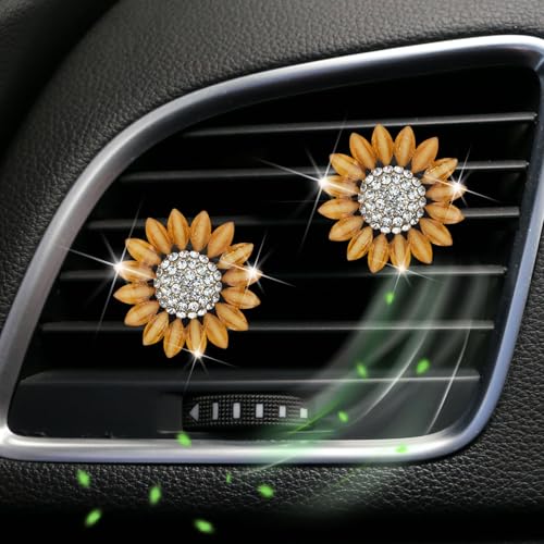 Image of Sunflower Air Vent Clips Car Accessories Bling Sunflower Air Freshener Outlet Clips for Women Car Interior Decorations Cute Flowers Cars Clips Air Fresheners Interior Accessories (2, Yellow)
