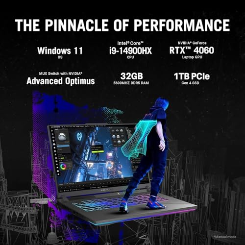 Image of ASUS ROG Strix G16 Gaming Laptop 2024, 16 inch 240Hz QHD+, Intel 14th Gen Core i9-14900HX (Up to 5.8GHz), GeForce RTX 4060, 32GB DDR5, 1TB SSD, Backlit KB, Wi-Fi 6E, Win11 Pro & MS Office Lifetime License