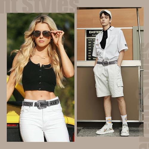 FIORETTO Men Women Rhinestone Belt Bling Western Studded Leather Belt Shining Diamond Waist Belt for Cowgirl Cowboy Jeans2