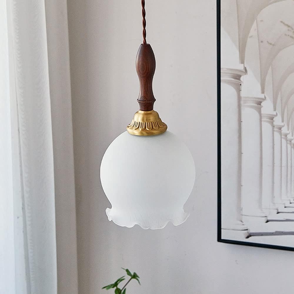 chandelier Japoński kremowy wisior kremowy szklany wisiorki, dekoracyjna orzechowa, regulowany pułap sznurkowy, do korytarza w kuchni pendant lamp
