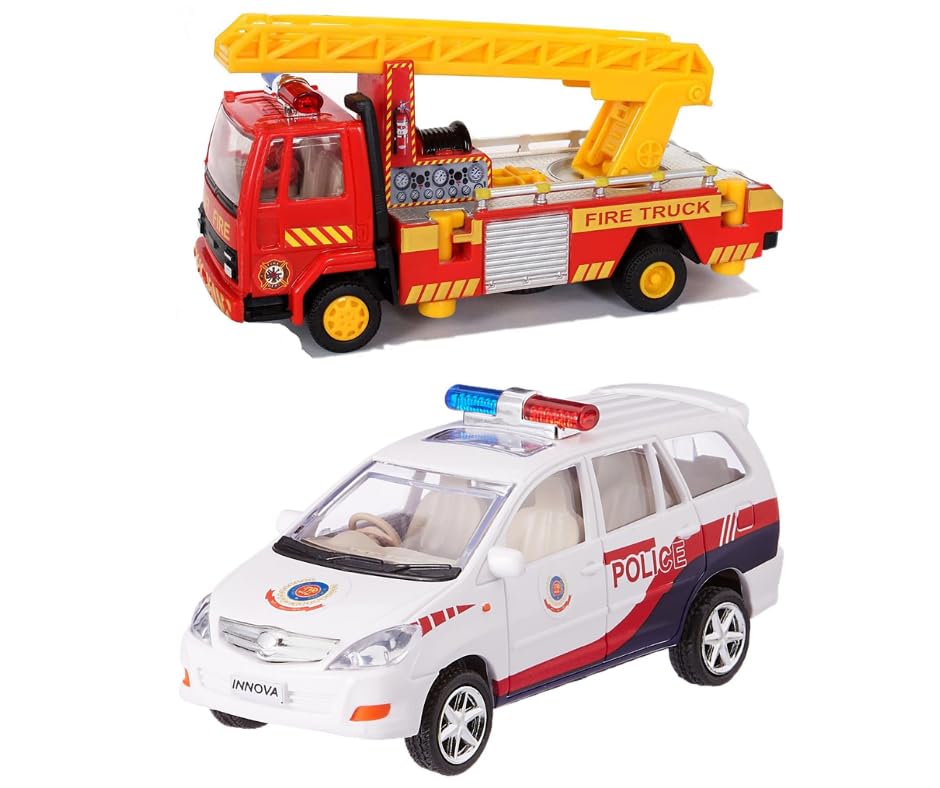 Combo of Pull Back Action Fire Ladder Truck and Police Chase Innova Car Toys | Friction Powered Vehicle Toys | Miniatures Vehicle Toys | Ideal Gift for Kids - Multicolor (B0CTTV1PDX) Amazon Price History, Amazon Price Tracker