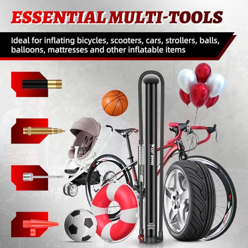 West Biking Bike Floor Pump, 260Psi High Pressure Bike Tire Pump with Pressure Gauge, Aluminum Bike Pump Presta Valve & Schrader Valves, Fit Mountain Road Bike, Strollers, Balls