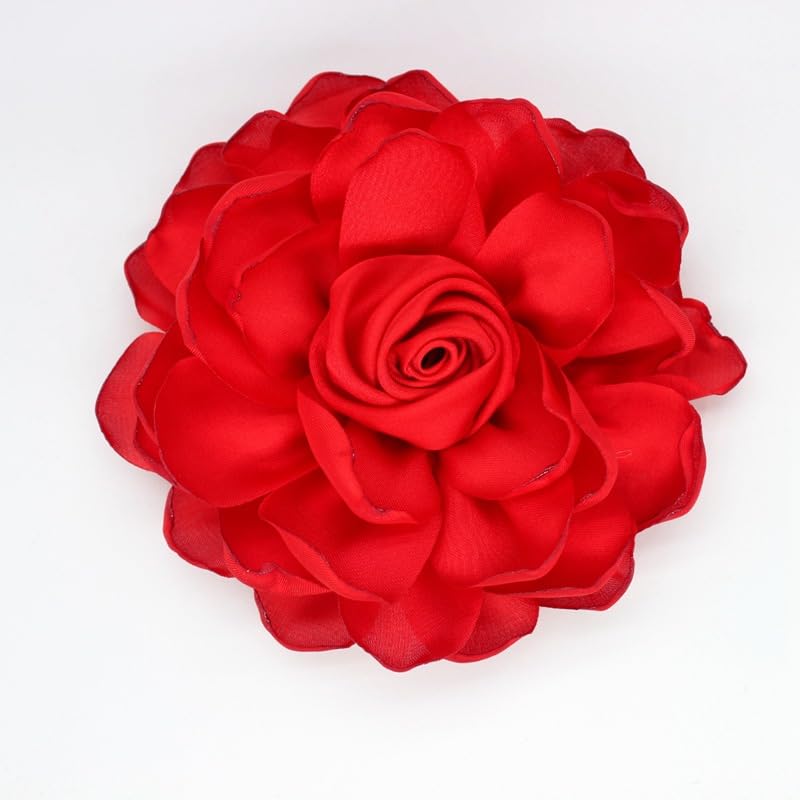 Image of Extra Large Satin Fabric Flower Brooch for Women Elegant Rose Camellia Floral Brooch Pin Handmade Big Satin Fabric Flower Statement Brooch Pin Vintage Clothing Hat Bag Accessories Christmas Wedding Bridal Birthday Jewelry