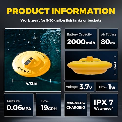 Image of Floating & Rechargeable Bait Bucket Aerator, IPX7 Waterproof with Magnetic Charging, Ultra-Quiet Bubbler for Live Minnows, Portable Aerator for Fishing