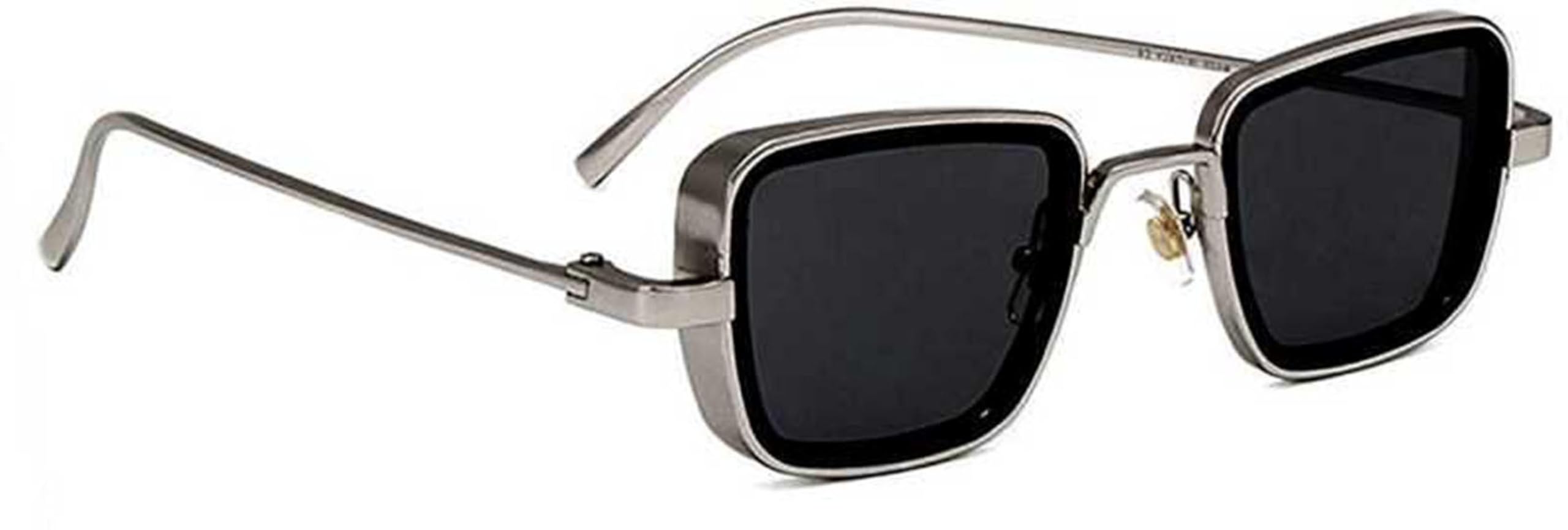 Full-frame Men's Casual Silver Metal Sunglasses, Adult Square Frame, Silver-Black Glass Lens, Polarized, UV Protection-image-5