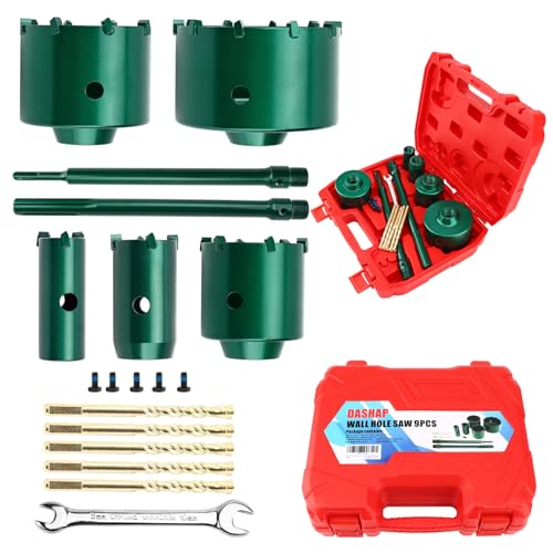 dashap 12PCS Concrete Hole Saw Kit, Masonry Hole Saw, SDS Plus & Max Bit Shank for Cement Brick Wall, Carbide Hole Saw Kit 30 40 65 80 100mm, Diamond Drill Core Bit for Brick, Cement, Stone