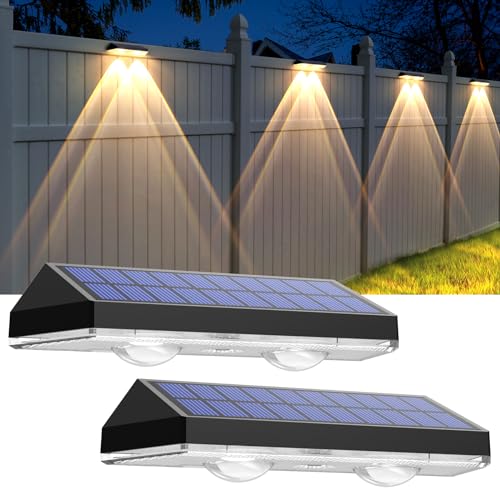 Solar Fence Lights - 2PK Solar Outdoor Light Warm White/Daylight White/Cold White 3 Modes Deck Lights for Outside, Deck Fences, Stair Railings, Pools and Walls