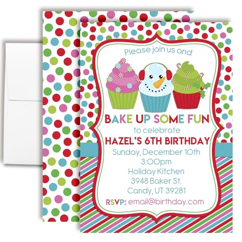 Personalized Christmas Cupcake Invitations Custom Holiday Invite Cards 20 Pack