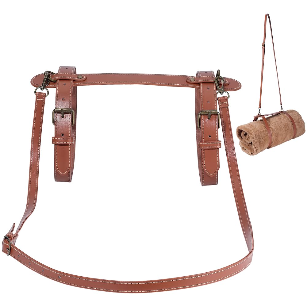 WADORN Picnic Blanket Carry Strap Set Faux Leather Adjustable Shoulder Belt Carry Strap for Outdoor Enthusiasts Picnic Blanket Outdoor Camping Hiking Used