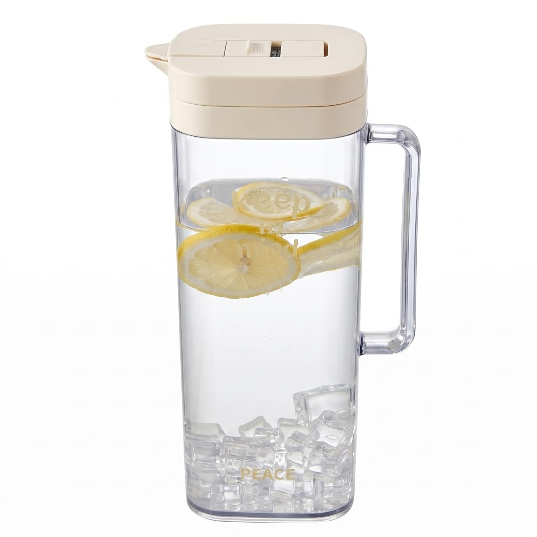 Monetais Plastic Water Pitcher with Lid, 2L Heat-Resistant Water Jug for Fridge & Hot Beverages Leak-Proof Carafe for Home, Office, Camping, Beige