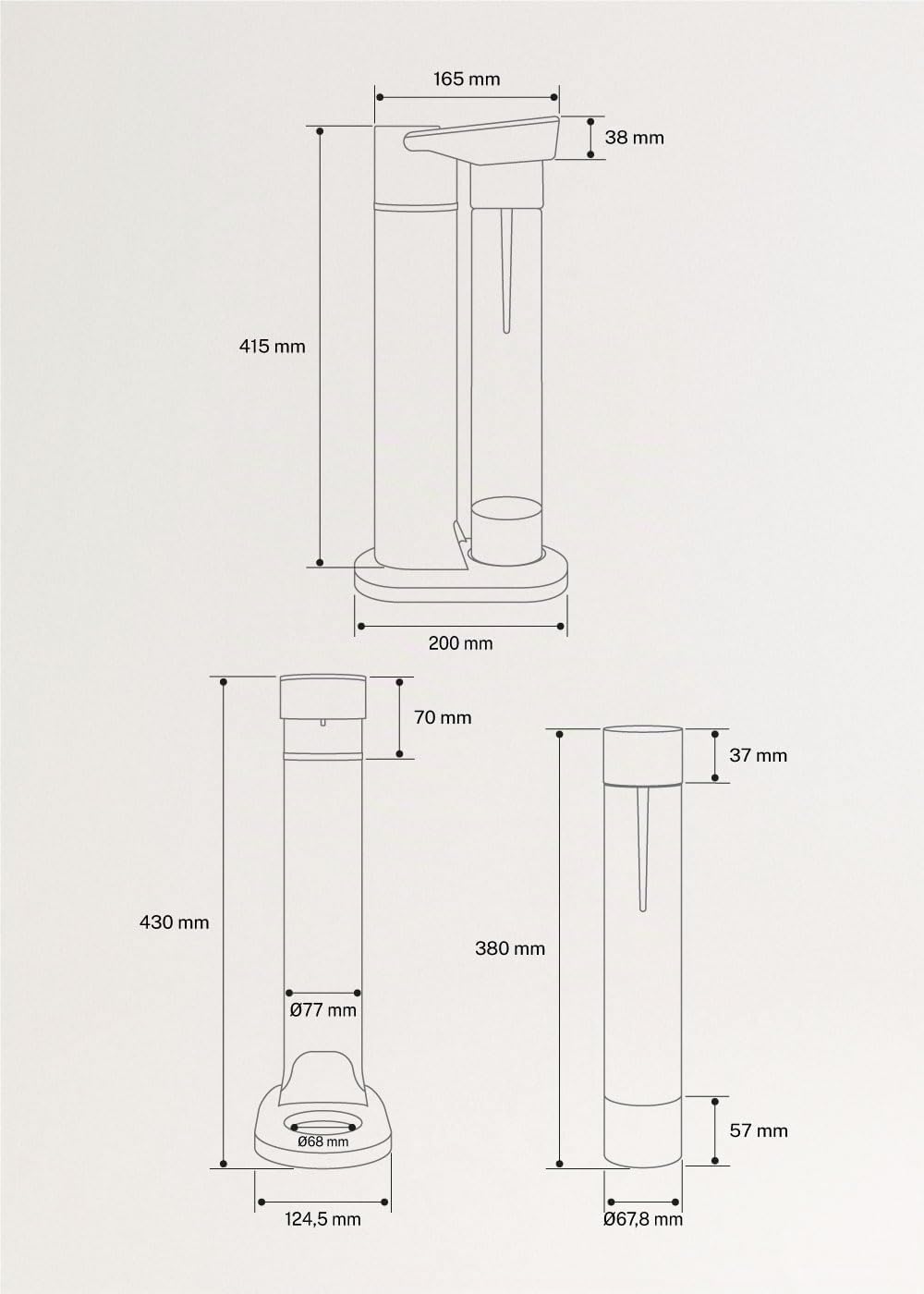 CREATE/SODA MAKER STUDIO/Machine pour faire de l’eau gazeuse 1L sable/Ne comprend pas de cylindres de CO₂, carbonation en 4 étapes, bouteille sans BPA, sans prise électrique