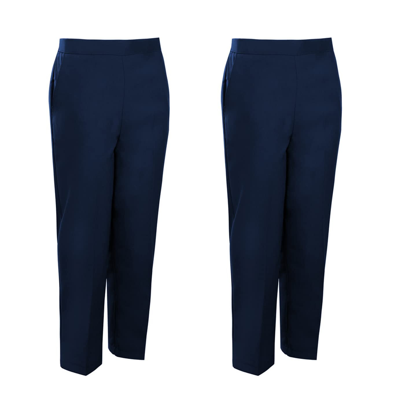 Sufiah Women's 2X Navy Pack Of 2 Half Elasticated Trouser Stretch Waist Casual Office Work Formal Pull On Trousers Pockets Uk Sizes (22, )