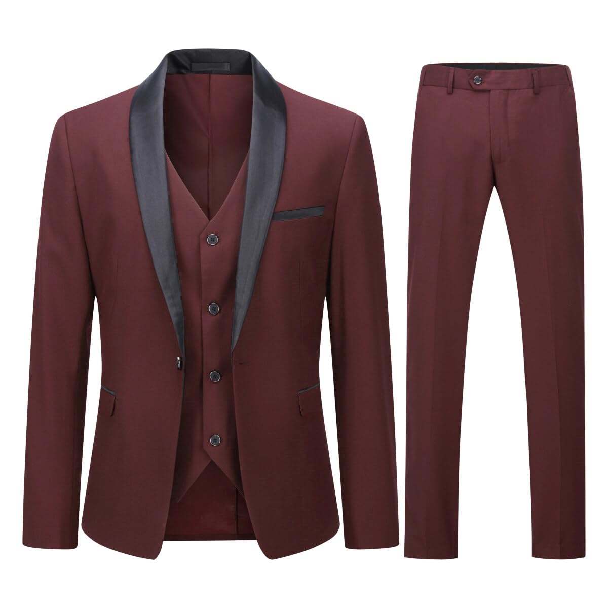 YOUTHUP Abito Uomo Slim Fit 3 Pezzi Abiti da Sposa Elegante Cerimonia Shawl Lapel Smoking Blazer Pantaloni Panciotto