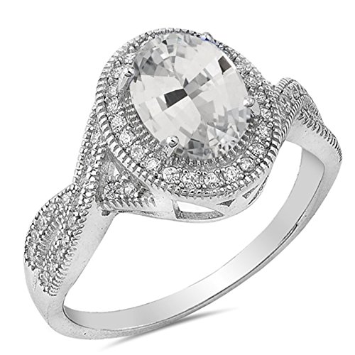925 Sterling Silver Faceted Natural Genuine White Topaz Vintage Oval Ring Size 6