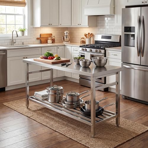 Garvee 60" x 24" Stainless Steel Folding Prep Table, Heavy Duty Commercial Work Table with Adjustable Undershelf for Restaurant, Kitchen, Food Service, Space-Saving, No Installation Required image 10