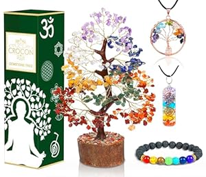 28cm Lebensbaum 7 Chakra Set mit Heilsteinen, Halskette + Orgonit + Armband | Edelstein-Baum