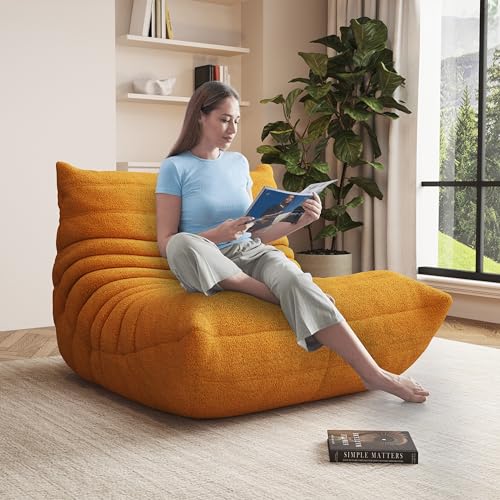 Image of Giant Bean Bag Chair for Adults,Comfy Lazy Fireside Accent Chair with Memory Foam,Cozy Single Floor Sofa Couch Boneless Chaise Lounge for Living Room Bedroom Gaming Room(Yellow,1Seater)