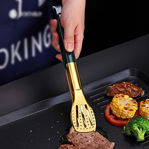 Pinzas de Cocina, Pinzas Antideslizantes de Acero Inoxidable para Alimentos, Pinzas para Servir Carne, Ensalada, Pan, Accesorios de Cocina para Barbacoa (Dorado)