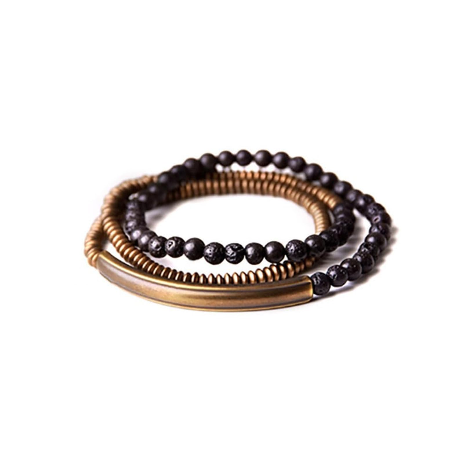 Bracciale diffusore in pietra lavica naturale, unisex, in ottone, elastico, multistrato, per meditazione e yoga, gioielli per uomini e donne