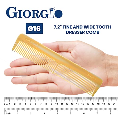 Giorgio G16 Double Tooth Hair Dressing Table Comb, Fine And Wide Tooth Dresser Comb For Hair, Beard And Mustache, Coarse And Fine Hair Styling Comb. Handmade Saw-Cut From Cellulose And Hand Polished #TOP2