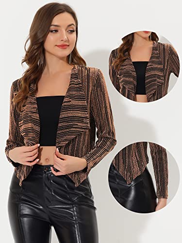 Allegra K Shiny Cardigan for Women's Open Front Long Sleeve Cropped Party Glitter Jacket2