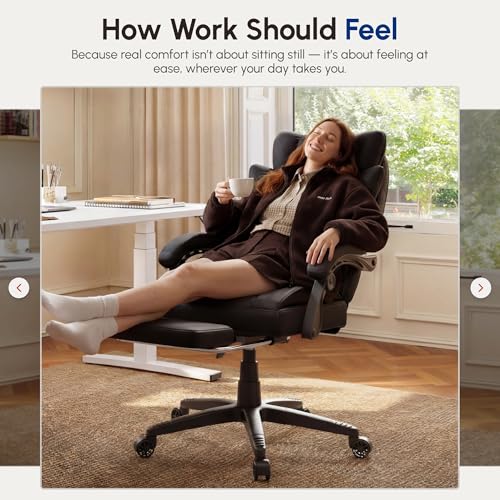 Image of Dowinx Big and Tall Office Chair with Pocket Spring Cushion,High Back Computer Gaming Chairs with Linkage Armrests,Executive Desk Chairs with Footrest,Cloth-Black