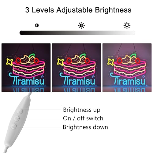 Image of Tiramisu Neon Sign,USB Powered Dimmable Wall Decor LED Light | Neon Lights Hanging Wall Art Decoration for Restaurant Shop Store Bar Cafe Bakery Party Home Decor,Ultra Bright,14.57 inchx12.2 inch