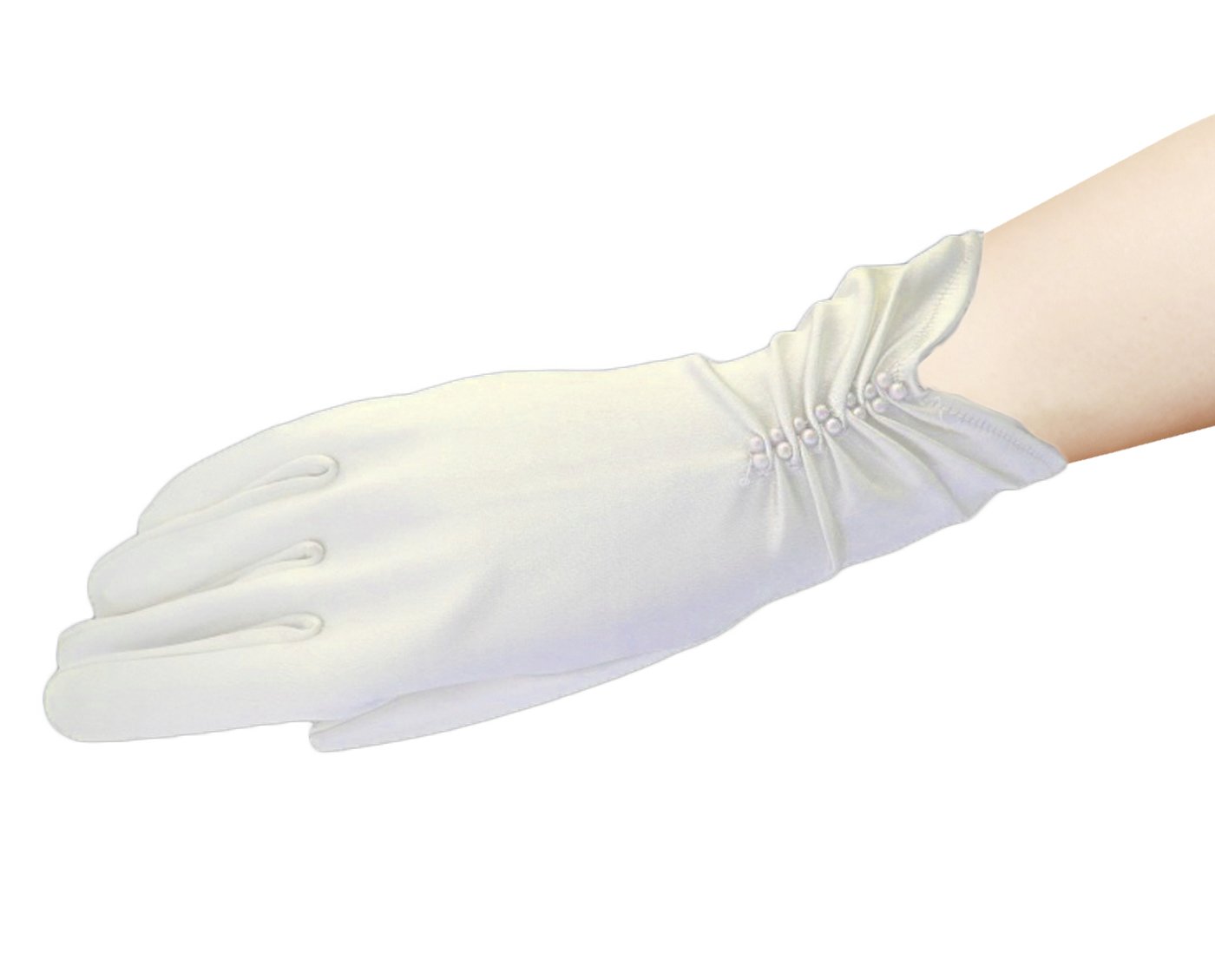 Flora Satin Wrist Length Fingered Wedding/Prom Glove with pearls,10" L (IVORY)