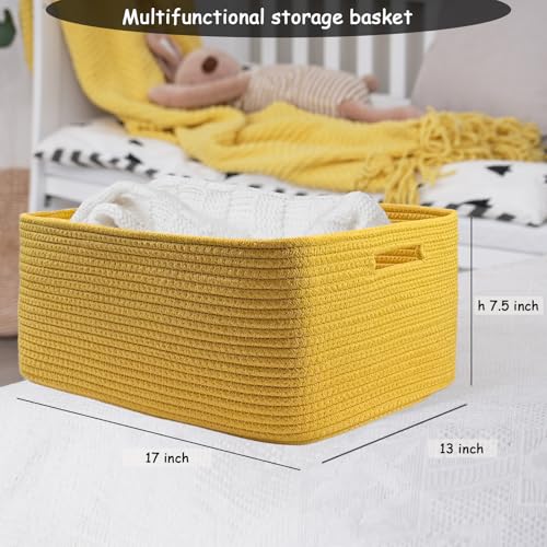 Image of COMFY-HOMI 3 pcs Large Storage Baskets for Shelves, Laundry Basket, Woven Rope Basket, Closet Organizer Bins for Clothes Blanket Towels, Baby Nursery, Gift Toy Baskets, 17 inch x 13 inch x 7.5 inch-