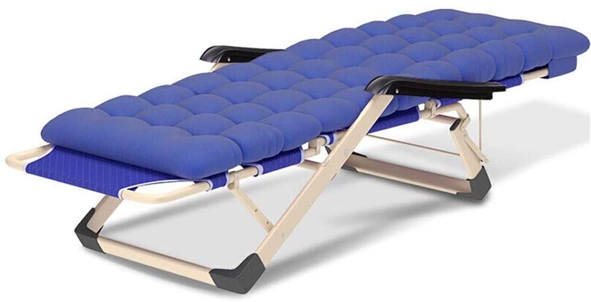 Chaises longues classiques Chaise longue/Zero Gravity Bleu, avec coussin en coton épais Chaise longue de lit pliante portable Chaise longue de balcon en tissu Oxford double, chaise longue The New