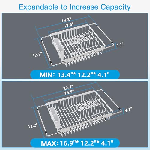 Image of JASIWAY White Dish Drying Rack Over the Sink with Utensil Holder