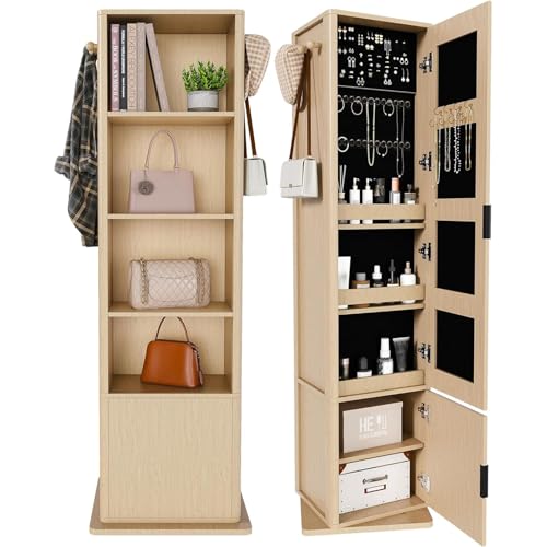360° Rotating Makeup Jewelry Armoire Cabinet, Mirror...