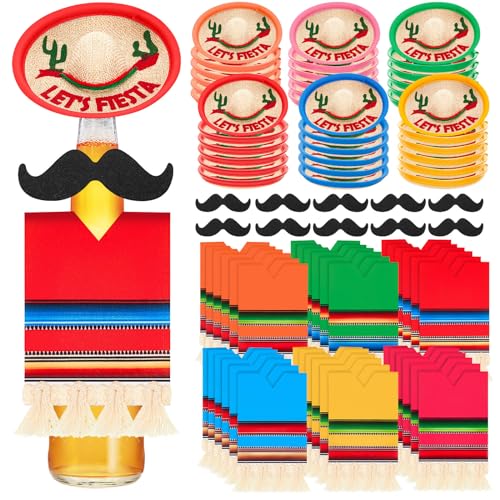 Kit mini sombrero multicolore avec mini sérapes et moustaches de fête
