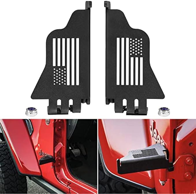Wrangler Foot Pegs for Door Hinge Front Door Metal Rest Pedals Fit for 2007-2022 Jeep Wrangler JK JKU JL JLU & Jeep Gladiator JT Exterior Hinge Mounted Door Pedal Set of 2（U.S. Flag Style）