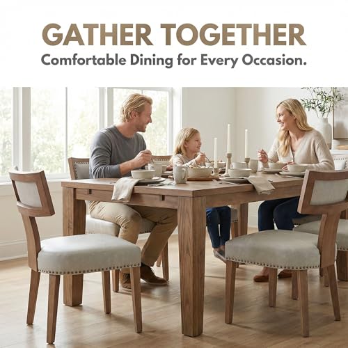 Image of HNY Mid Century Modern Dining Chairs Set of 2, Farmhouse PU Leather Upholstered Accent Chairs Curved Nailhead Trim Backrest Kitchen Chairs, with Hardwood Frame, Grey