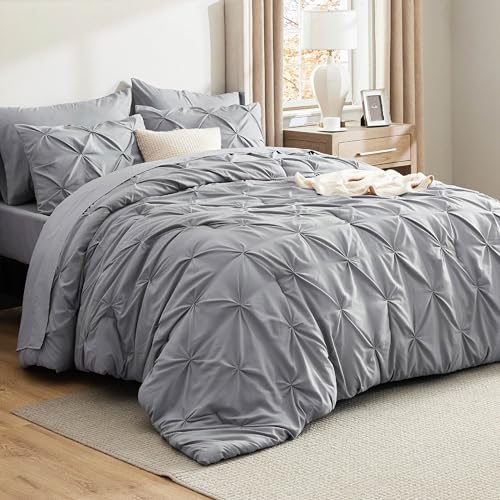 Bedsure California King Comforter Set Grey - Bed in a Bag Cal King Bedding Set 7 Pieces,...