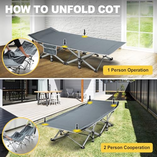 Slendor Folding Camping Cot for Adults with Mattress,Max Load 500lbs Cots for Sleeping Camp Cots for Adults Kids Teenage Portable Travel Camp Cot Bed Mattress for Home Office Beach Garden Tent