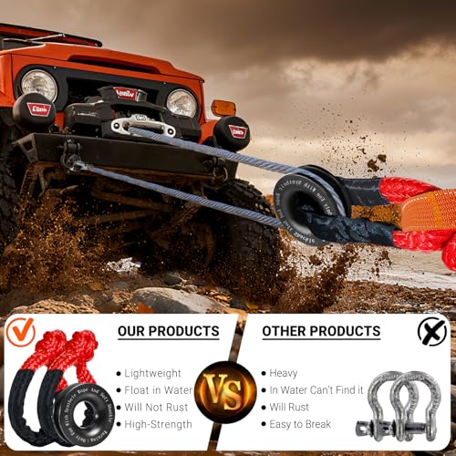 Image of Synthetic Soft Shackle & Recovery Ring Kit, 2PCS 1 /2 inch x 22 inch Soft Shackles(56,000Lbs Breaking Strength) with Snatch Ring for Synthetic Winch Rope for Off-Road Jeeps ATV UTV SUV Vehicle Recovery