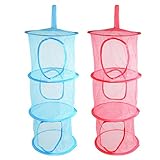 Ruilogod Nylon Badezimmer 3 Ebenen Meshy Designermode Wäscherei-Speicher-Korb 2ST Fuchsia Blau